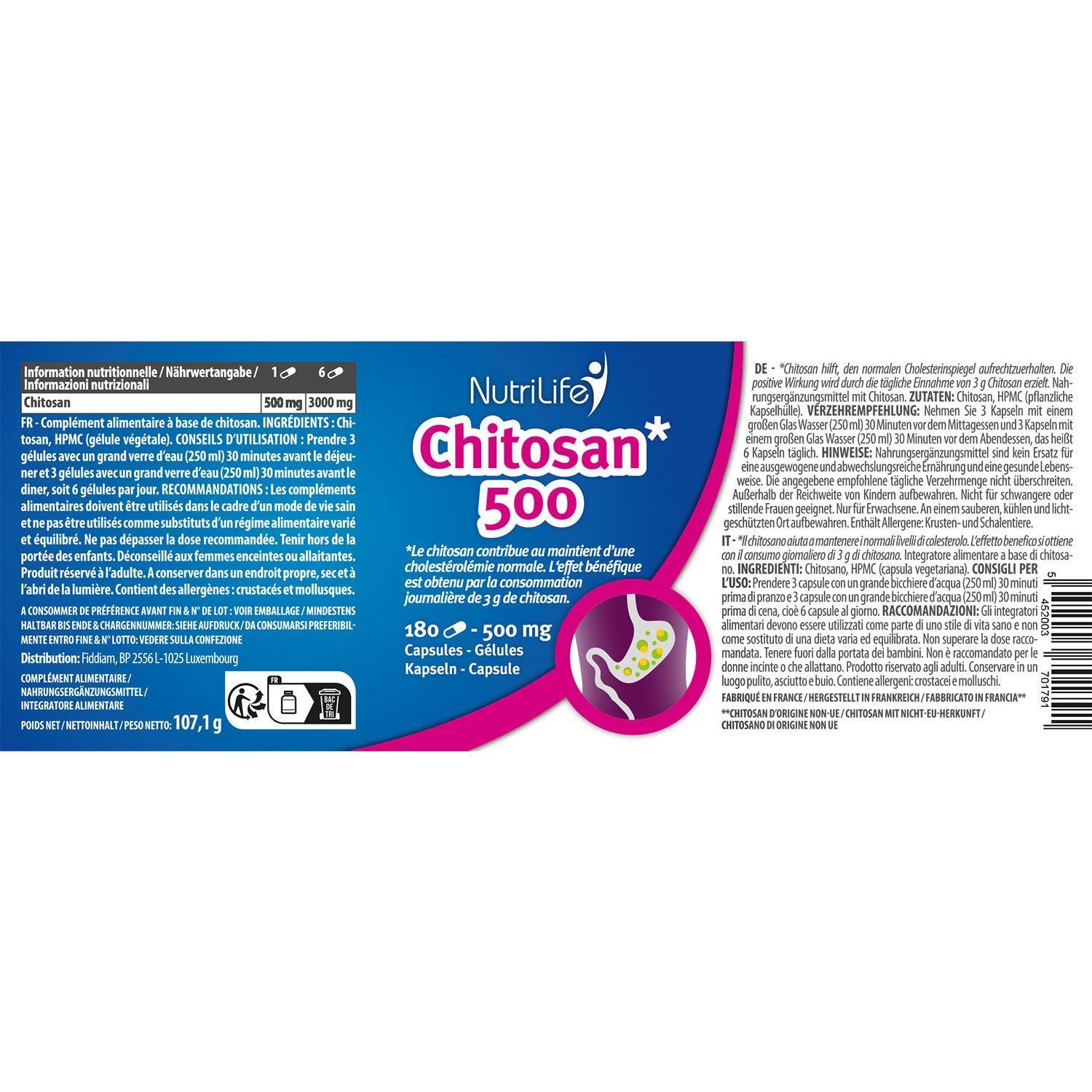Chitosan 500 mg - cholestérolémie normale - NutriLife Shop