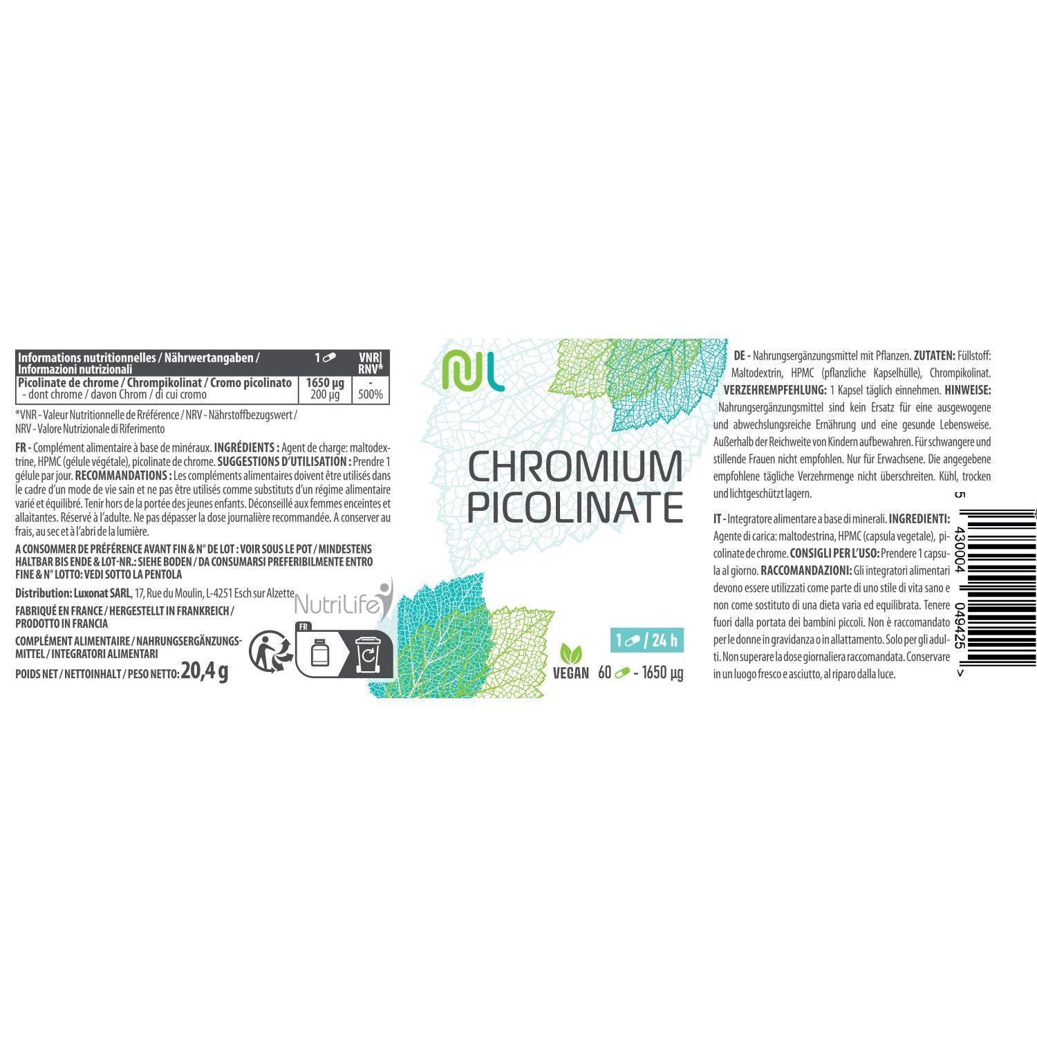 Picolinate de chrome - NutriLife Shop