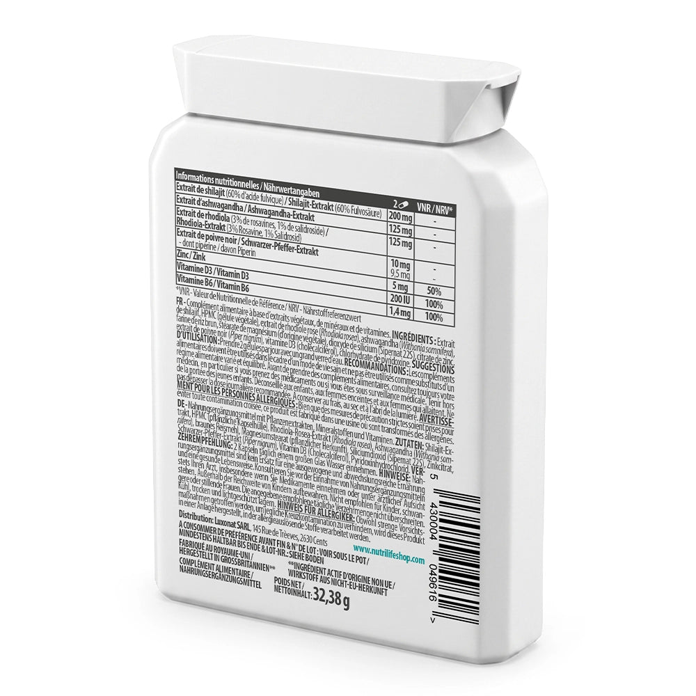 AdaptoForce – Complexe premium au Shilajit, Ashwagandha KSM-66®, Rhodiola, zinc et vitamines