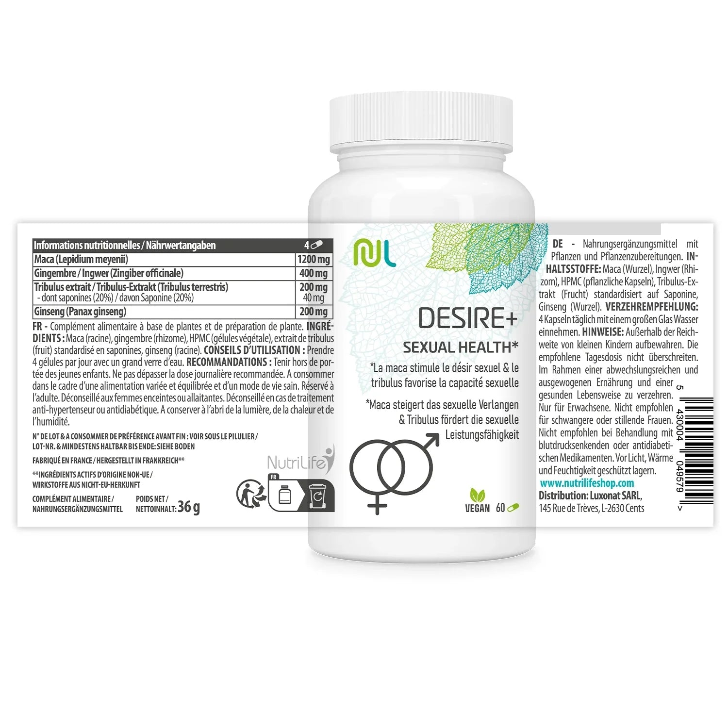 Label Desire Plus NutriLife Maca Ginseng Ginger