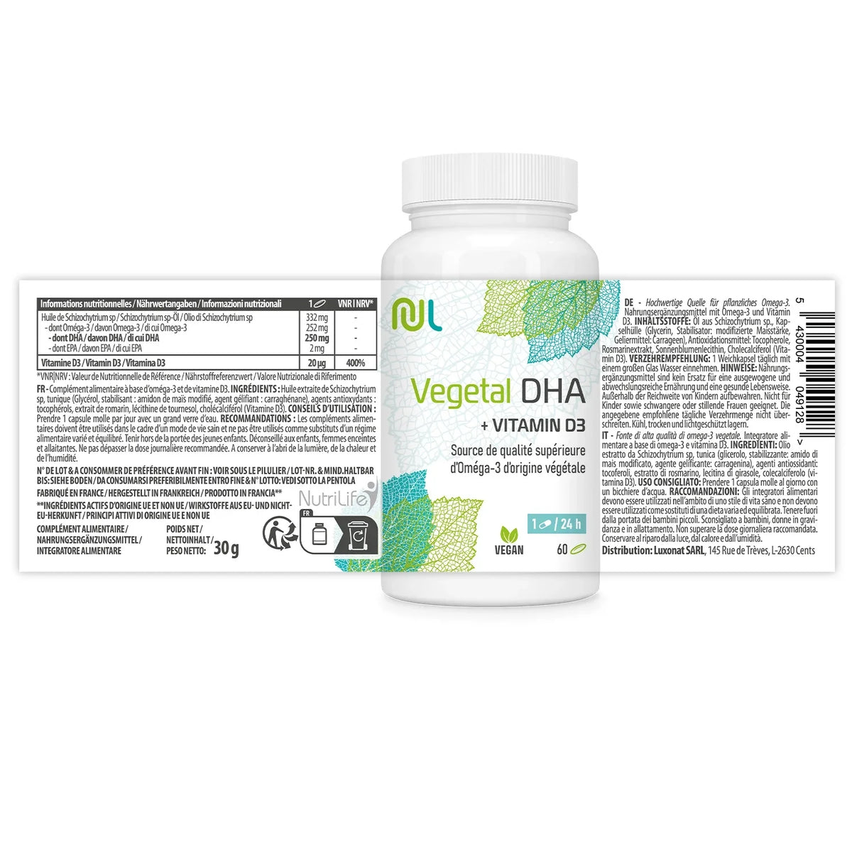 Dha Label DHA végétal + Vitamine D3 – cerveau, vision et immunité – NutriLife Shop