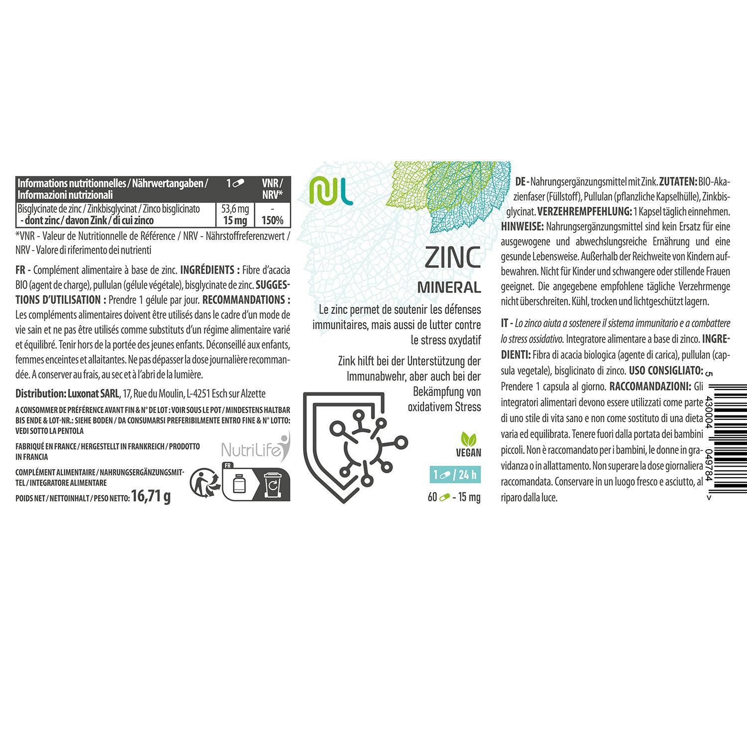Zinc - Bisglycinate 15 mg - NutriLife Shop